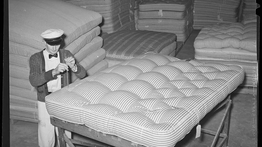 What were mattresses made of in the 1800s.