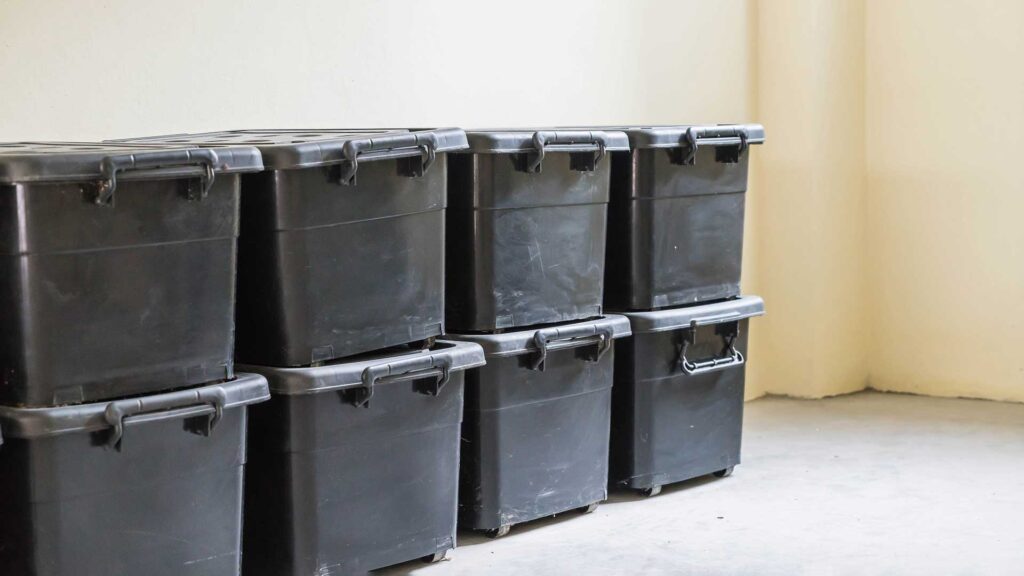 Plastic Bins to store duvets. 